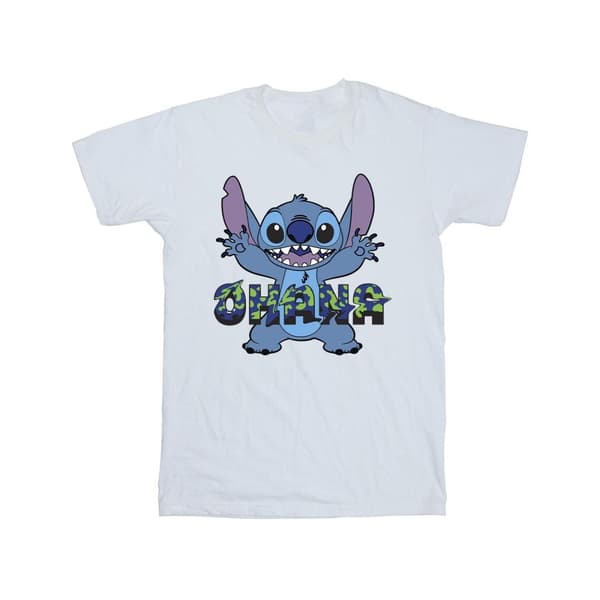 Disney Girls Lilo And Stitch Ohana Blue Glitch Cotton T-Shirt