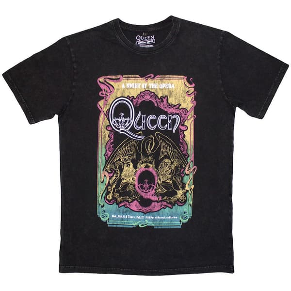 Queen Unisex Adult A Night At The Opera Tour ´76 Stone Wash T-Shirt Black M