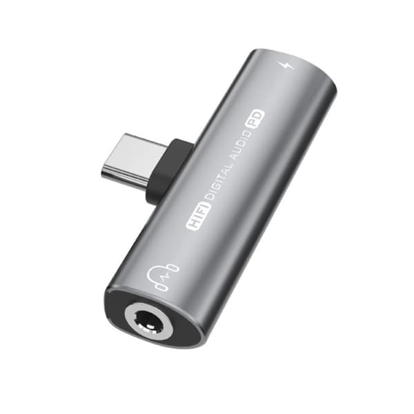 INF USB-C - 3,5 mm sovitin kuulokkeille, laturilla Harmaa INF USB-C - 3,5 mm sovitin kuulokkeille, laturilla Harmaa