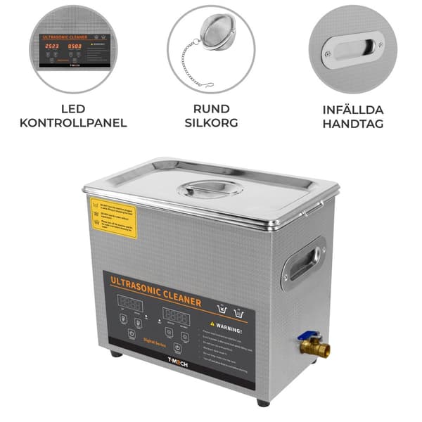 Digital Ultrasonic Cleaner Professionel kommerciel rustfrit stål Ultra Sonic Baderengøringsmaskine 1-30 min timer 0-80°C 240V 40kHz Smykker Metal 6 Liter
