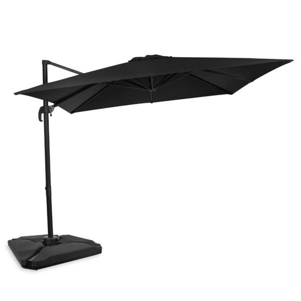 VONROC Premium Hængeparasol Pisogne 300x300cm – inkl krydsfod, 4 ∆ fyldbare fliser og overtræk - vierkantet | Sort