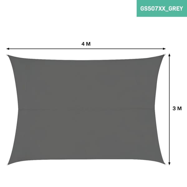 VONROC Premium Solsegel Rektangel 400x300 cm – Grå, 50+ UV-Skydd, Vattenavvisande, Förstärkta Kanter, Inkl. Förvaringsväska och Monteringssats (Säljs