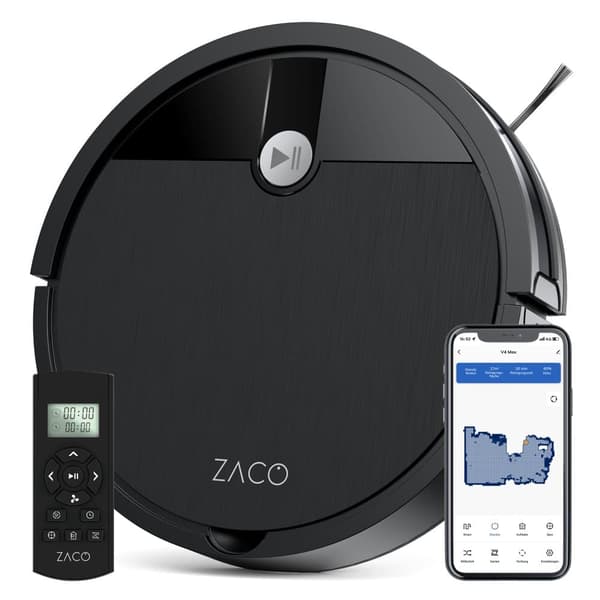 ZACO V4 Max robotdammsugare, 3000 Pa, app-kontroll & Alexa, svart Mörkgrå